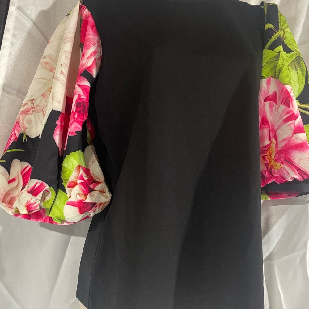 Gracia Black Top with Floral Accents